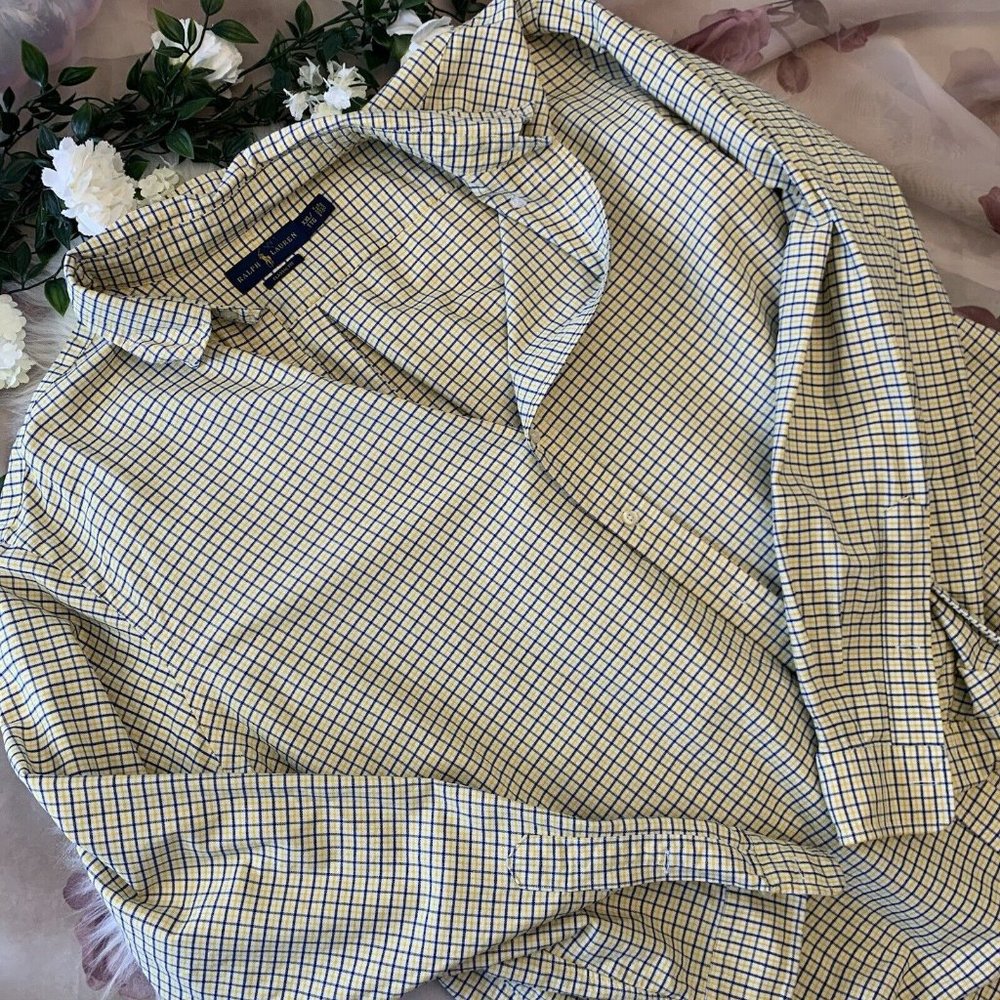 Ralph Lauren Yellow Gingham Button Down Long Sleeve Size XXL Classic Fit Top